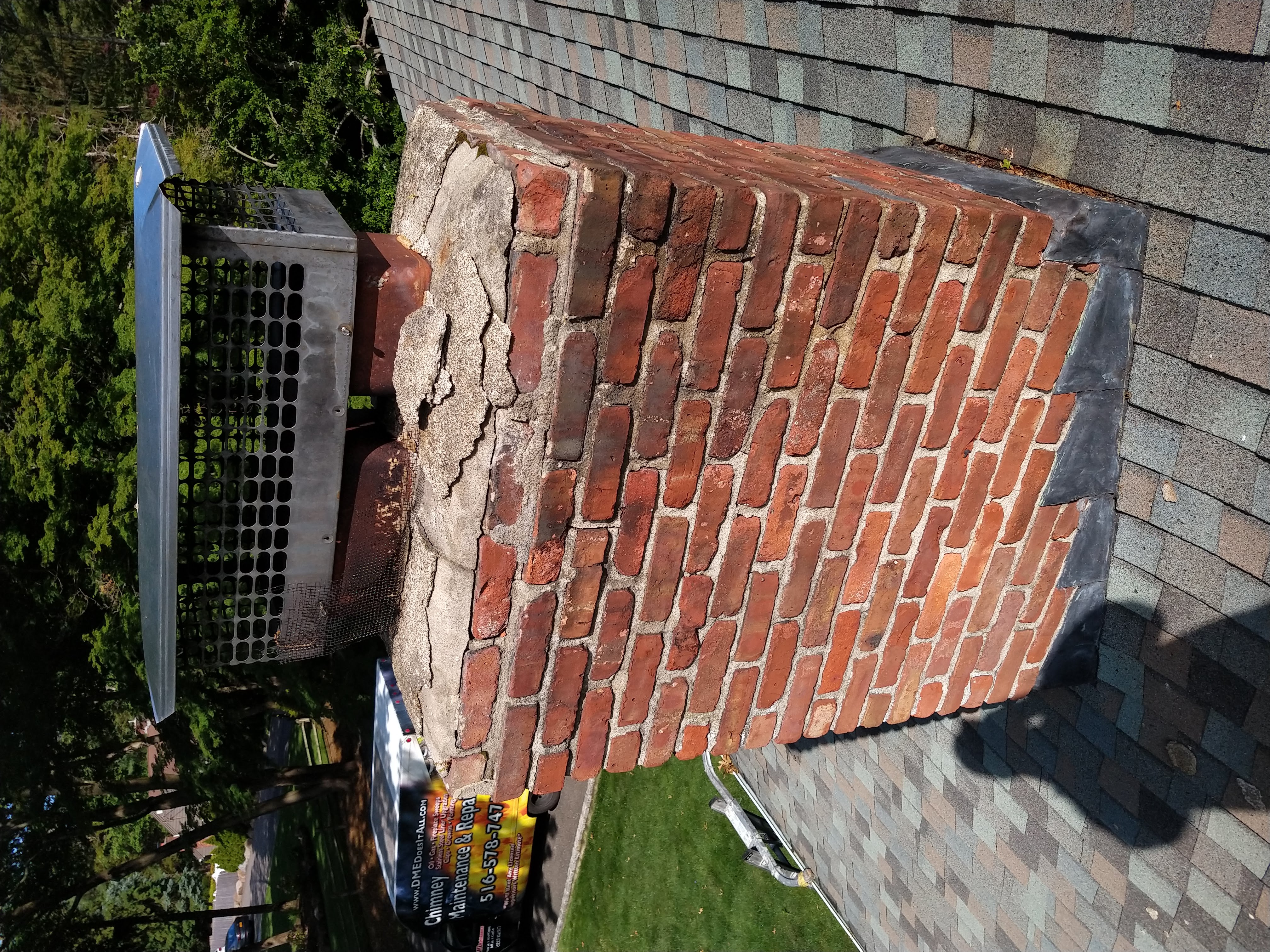 Before and after chimney pointing and tuckpointing in Hicksville, NY